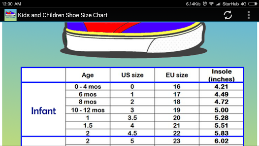 Children Shoe Size Chart Apps On
