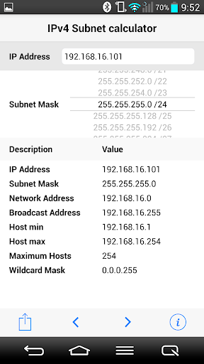 Android application IPv4 Subnet calculator screenshort