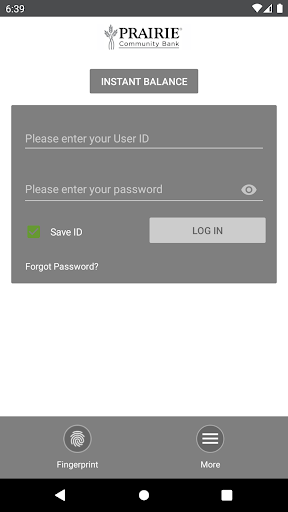 Prairie Community Bank App Screen 2