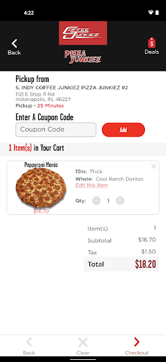 Screenshot of Coffee Junkiez Pizza Junkiez