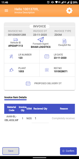 Android application POD Confirmation screenshort