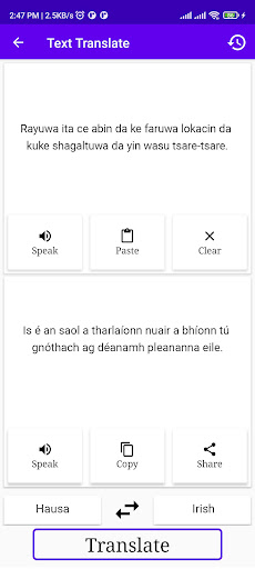 Hausa To Irish Translator Screen 2