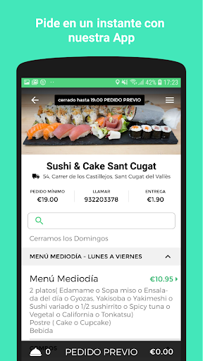 Android application Sushi & Cake Sant Cugat screenshort