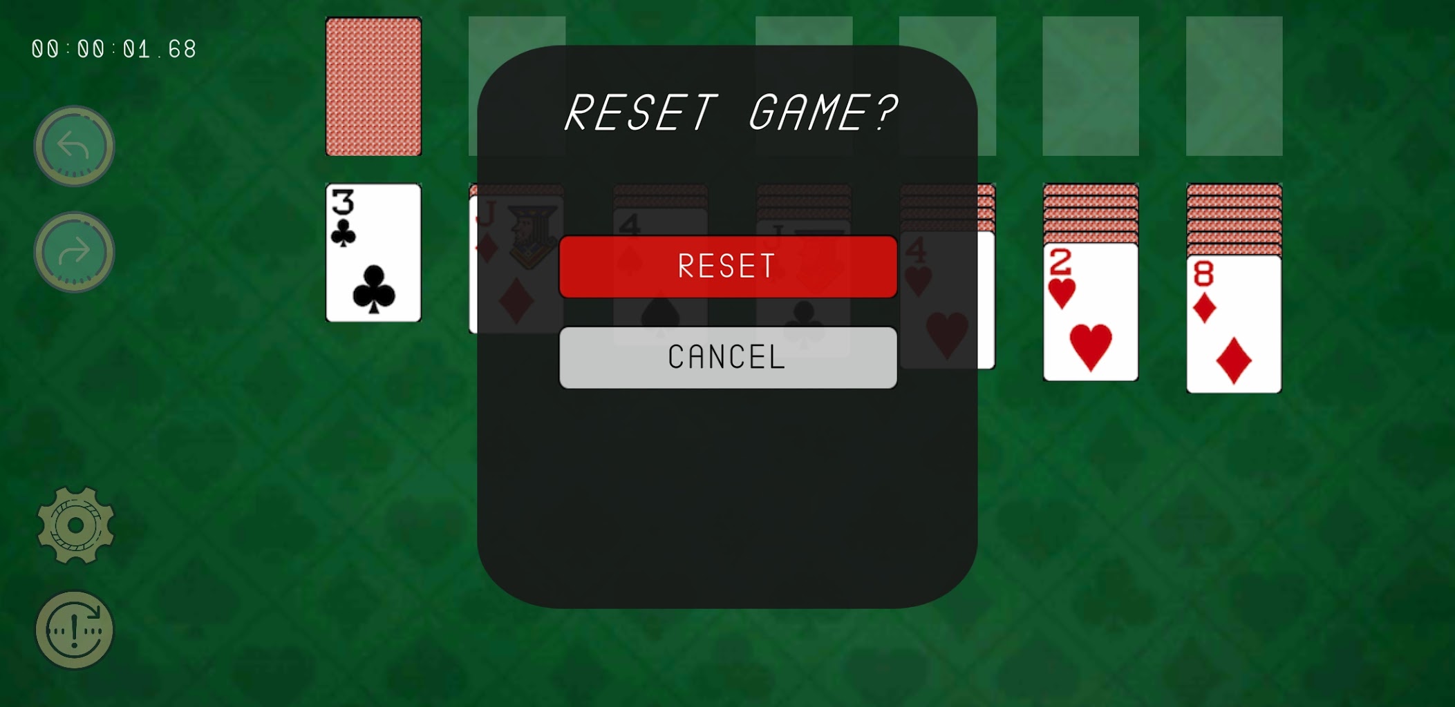 how to reset solitaire tripeaks
