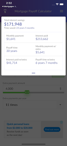 Mortgage Payoff Calculator Screen 2