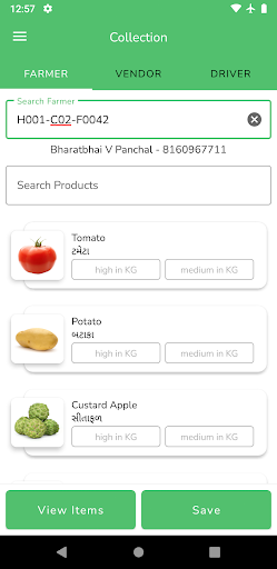 VegRun - Collection Center Screen 3