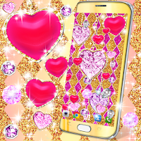 Golden luxury diamond hearts live wallpaper
