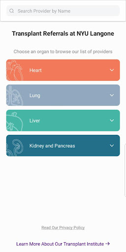 Android application Transplant Referrals at NYU La screenshort