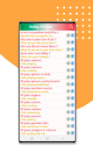 Italian Language - Phrases Screen 3