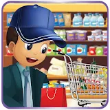 Supermarket boy food shopping icon