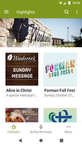 Android application Woodcreek Church screenshort