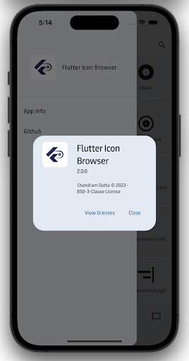 Android application Flutter Icon Browser screenshort