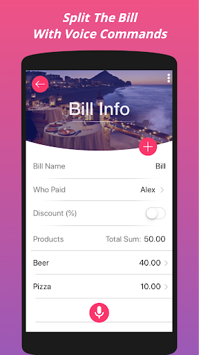 Android application Split The Bill screenshort