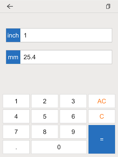 Screenshot of inch mm converter