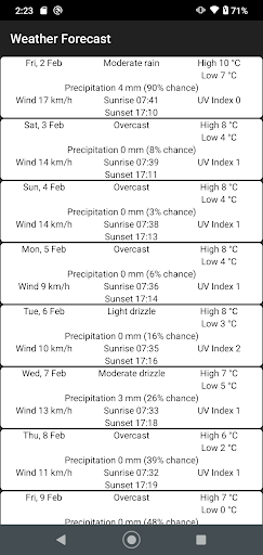 Android application Weather Forecast screenshort