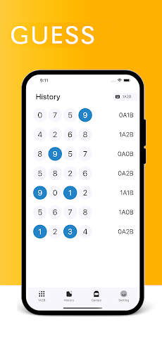 1A2B - Guess the number Screen 2