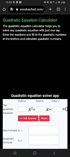 Android application Quadratic Equation Calculator screenshort