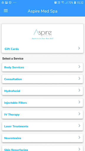 Android application Aspire Med Spa screenshort