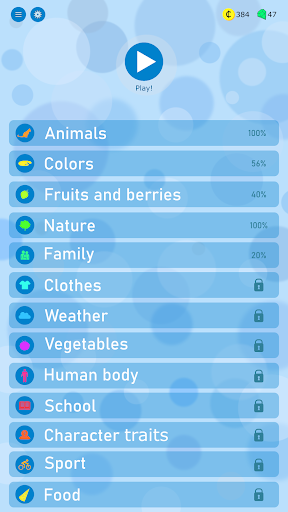 Word search game in English