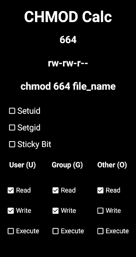 Chmod calculator Screen 3