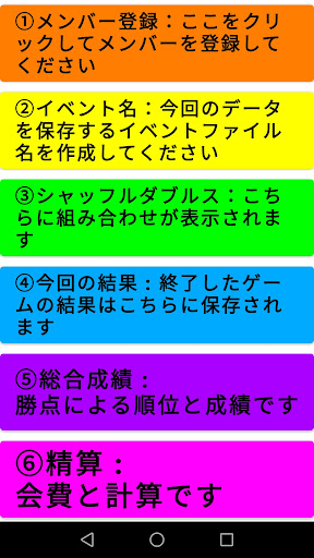 Android application ダブルス組み合わせ screenshort