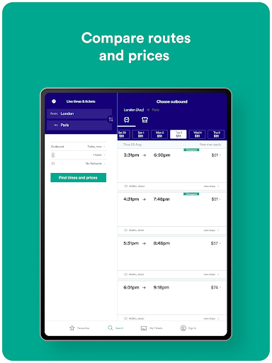 Screenshot of Trainline: Train travel Europe