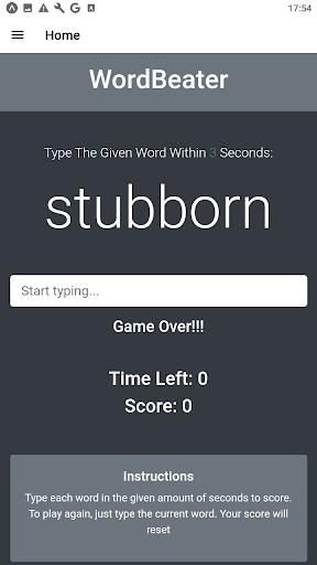 Speed typing Screen 2