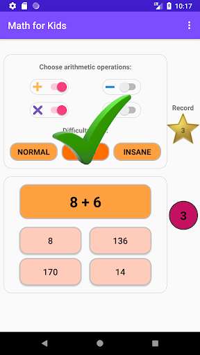 Android application Math for Kids screenshort