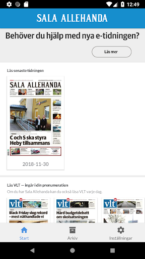 Android application Sala Allehanda e-tidning screenshort