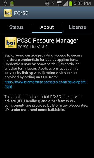 Android application baiMobile® PCSC-Lite screenshort