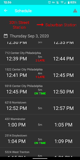 RailMe (PATCO, SEPTA, NJT) Screen 2
