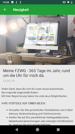 Meine FZWG – Serviceportal Screen 2