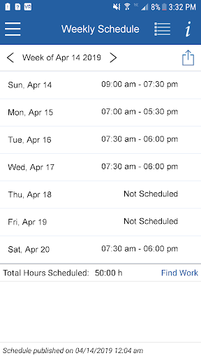 TSC MySchedule Screen 2