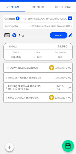 Android application Ordename Ventas screenshort