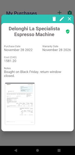 Warranty Tracker Screen 3