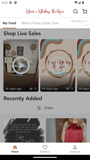 Android application Waves n Whiskey Boutique screenshort