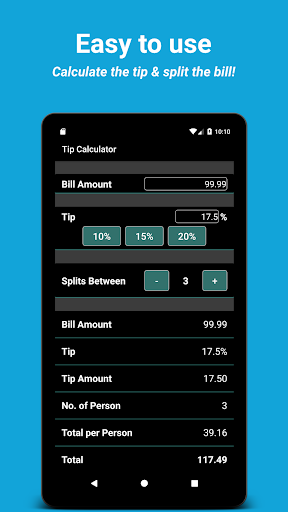 Android application Tip Calculator: Split the bill screenshort