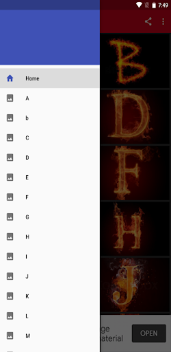 Android application Lettering with fire screenshort