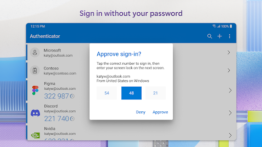Screenshot of Microsoft Authenticator