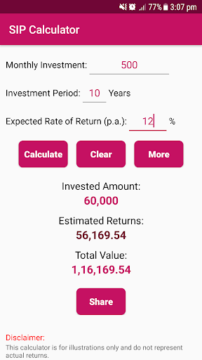 Android application SIP Calculator screenshort