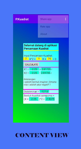 Android application Persamaan Kuadrat screenshort