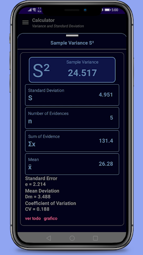 Variance and SD Calculator Screen 2