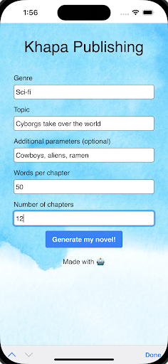Novel E-Book Generator Writer Screen 2