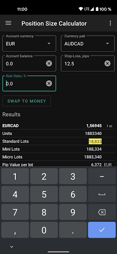 Forex Position Size Calculator Screen 3