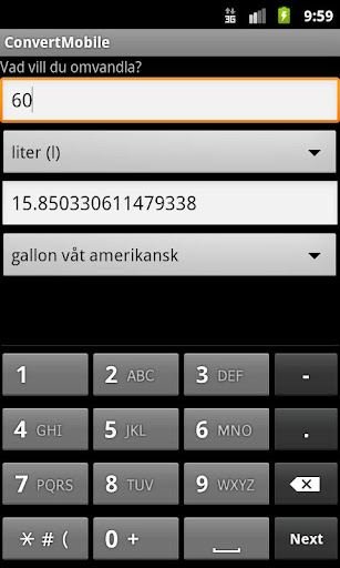 Convert units Screen 2