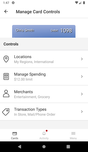 Android application City & Police FCU Card Manager screenshort