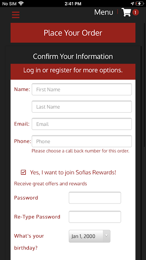 Android application Sofia's Pizzeria screenshort