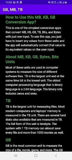 MB KB GB Bits Bytes Converter Screen 3
