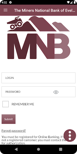 Android application Miners National Bank screenshort