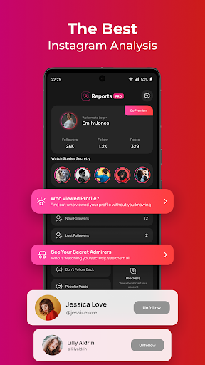 Android application Reports Pro Unfollowers screenshort